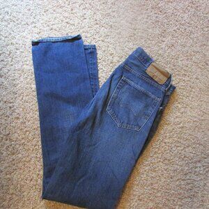 American Eagle 30X36 Blue Cotton Zip Fly Straight Leg Jeans Whiskered EUC